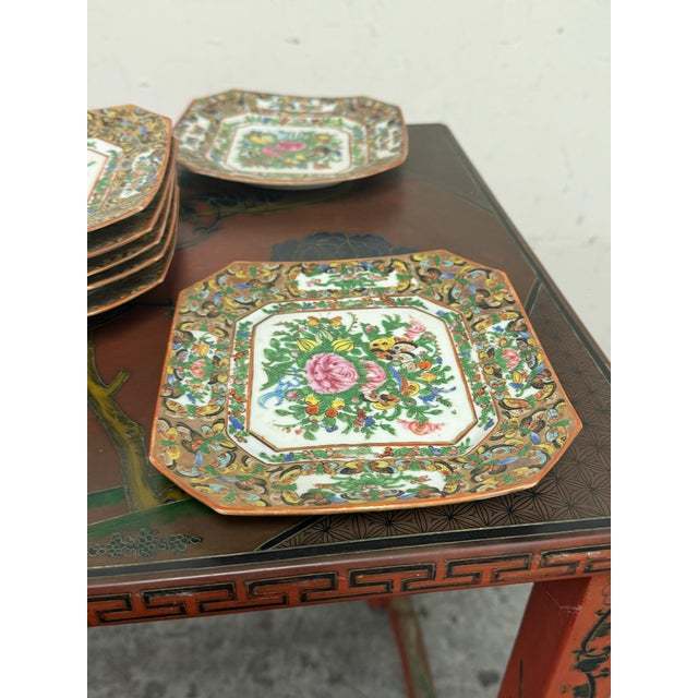 Antique Canton Rose Thousand Butterflies Porcelain Plates, Set of Ten For Sale In San Francisco - Image 6 of 12