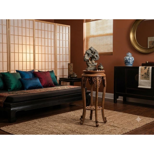 1990s Oriental Vintage Style Light Brown Wood Plant Stand Pedestal Table For Sale - Image 5 of 8