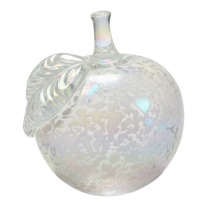 Iridescent Art Glass Apple Paperweight-White Spatter Glass-Hand Blown-Sculpture