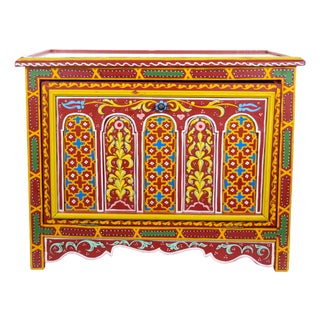 Moroccan Painted Coffee Table /Trunk Moorish Details, First Half 20th Century For Sale