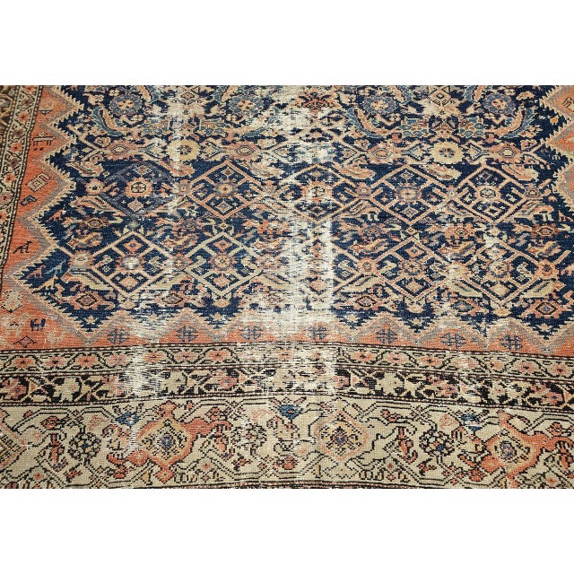 Antique Persian Malayer Gallery Rug, Hand-Knotted Wool, Geometric Pattern, 7x15, Blue & Ivory For Sale - Image 17 of 18
