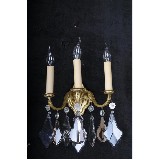 Metal Vintage French Crystal Sconces, 1930s, Set of 2 For Sale - Image 7 of 14