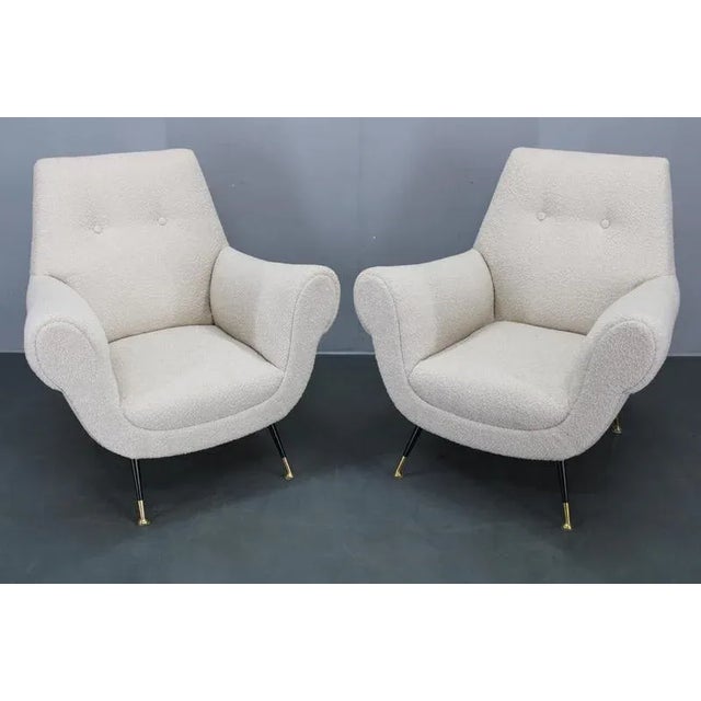 Mid-Century Italian Boucle Armchairs with Iron & Brass Legs, 1950s, Set of 2 For Sale - Image 11 of 17