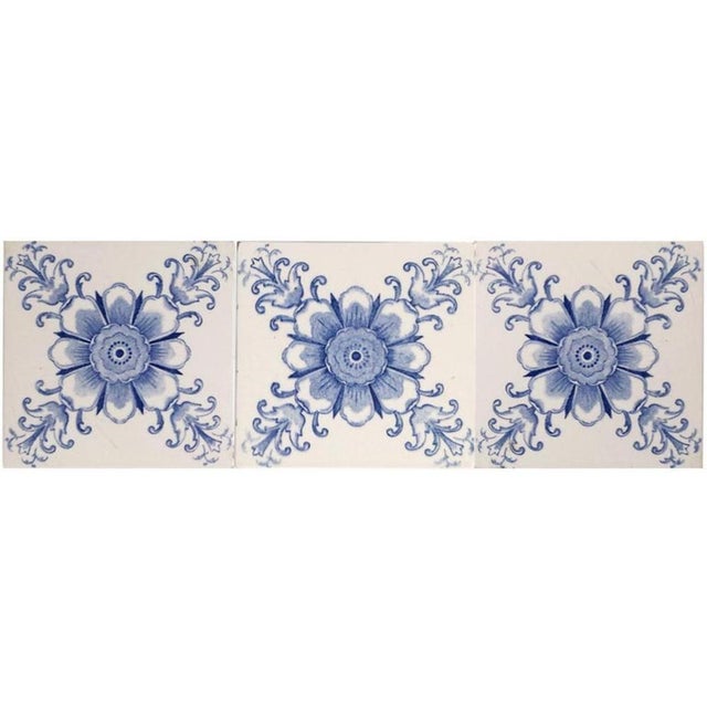 Art Deco White and Blue Flower Glazed Tiles by Le Glaive, 1920 For Sale - Image 3 of 14