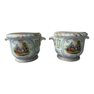 Hand Painted Bisque CachePots Set of 2