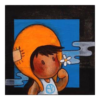 Flower Power - Original Contemporary Floral Figurative Mixed Media Painting on Canvas by Melanie Tiongson For Sale