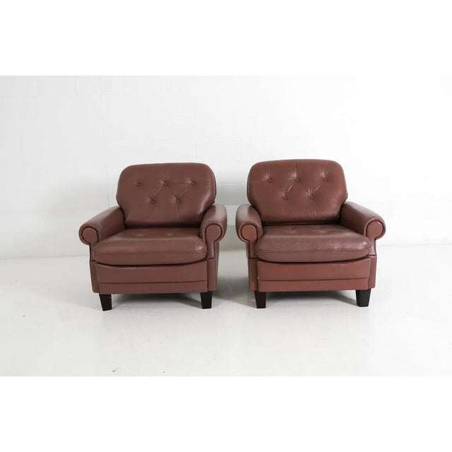 Pair Tufted Leather Lounge Chairs Pair Mid Century EuroVintage For Sale - Image 16 of 16