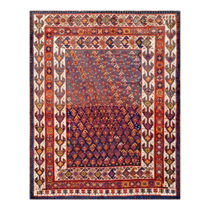 1900s Blue Navy Geometric Tribal Antique S. Persian Ghashgaie Rug 5'8" X 6'6" Handknotted Wool Carpet