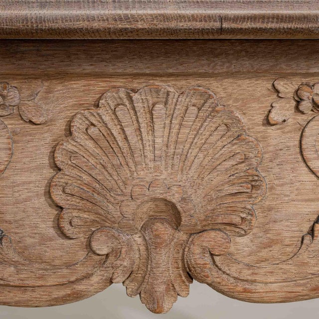 French Early 20th Century France Weathered Whitewash Carved Cerused Oak Console For Sale - Image 3 of 11