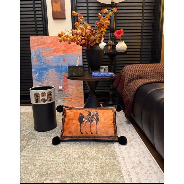 Textile Boho Orange Horse PillowBlack Tassel Trim, 15“×23” For Sale - Image 7 of 8