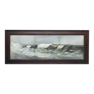 Antique Harland Paige Buckland 'birds Over Crashing Waves' Ny Seascape Painting