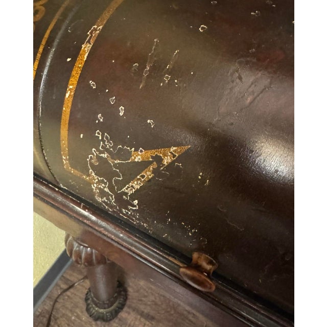 Antique Loud & Brothers Cylinder Roll Top Desk With Bookcase, Ebonized & Gilt Detail For Sale - Image 11 of 12