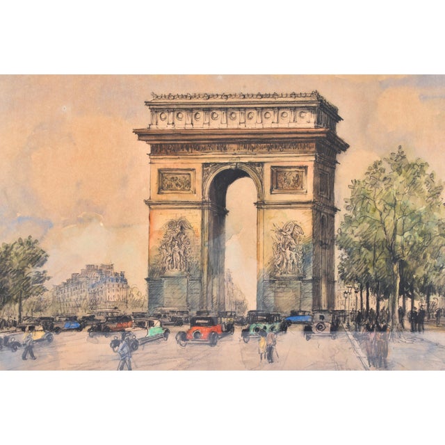 The Arc De Triomphe, Paris, 1920, Gouache & Watercolor, in Flawless conditions. Designed 1920 to 1949 This piece has an...
