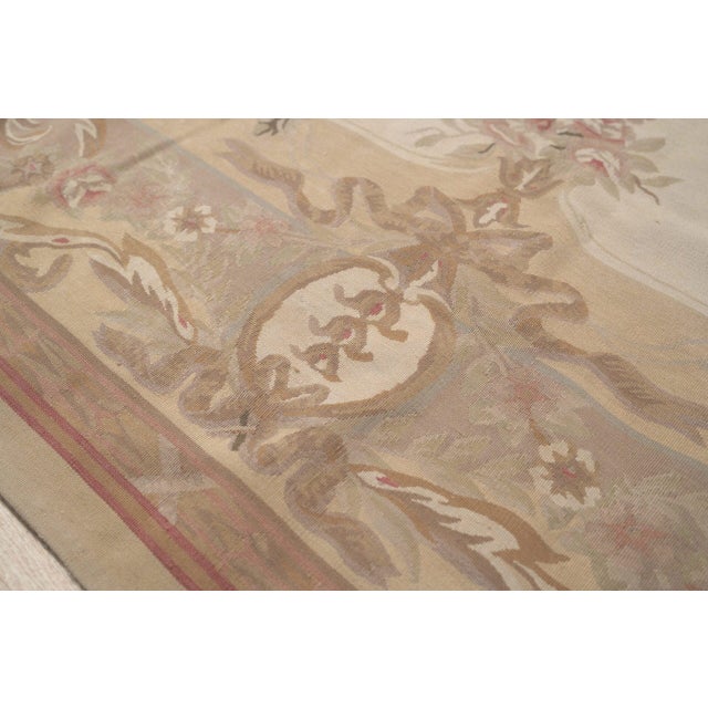 Textile 8x10 Vintage Aubusson Flat Weave Wool Rug, Beige Rose Bouquet For Sale - Image 7 of 14
