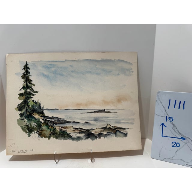Paper Henry Emil Salloch Original Watercolor on Paper Serene Coastal Seascape, Mt Desert. 1952. For Sale - Image 7 of 7