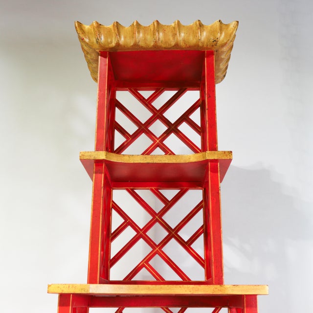 Vintage Chinoiserie Red Lacquer Duchess of Windsor Style Pagoda Etagere Cabinet For Sale - Image 15 of 18
