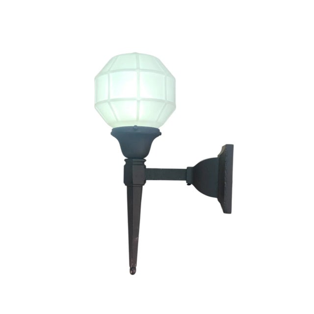 Traditional 1910s Black Long Tail Exterior Sconce With Milk Glass Shade #2568 For Sale - Image 3 of 5