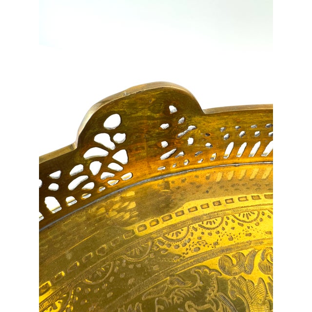 French Gilt Brass Pierced Gallery Tray With Engraved Base, Late 19th Century For Sale - Image 4 of 8