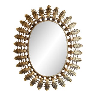 Mid 20th Century Spanish Gilt Metal Oval Sunburst Mirror For Sale