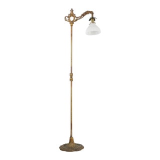 Mid 20th Century Restored Victorian Brass Plated Bridge Floor Lamp For Sale