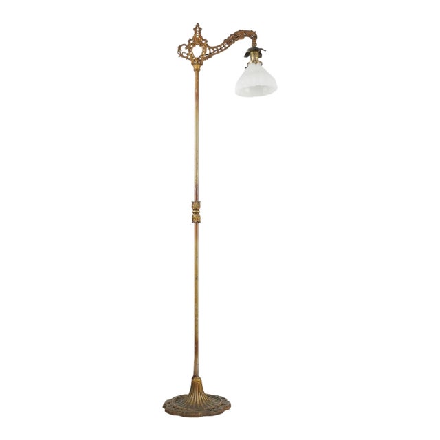 Mid 20th Century Restored Victorian Brass Plated Bridge Floor Lamp For Sale
