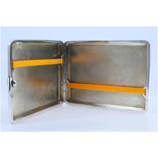 Silver Cigarette Case with Engravings Surrounding Monogram Card, in Good conditions.