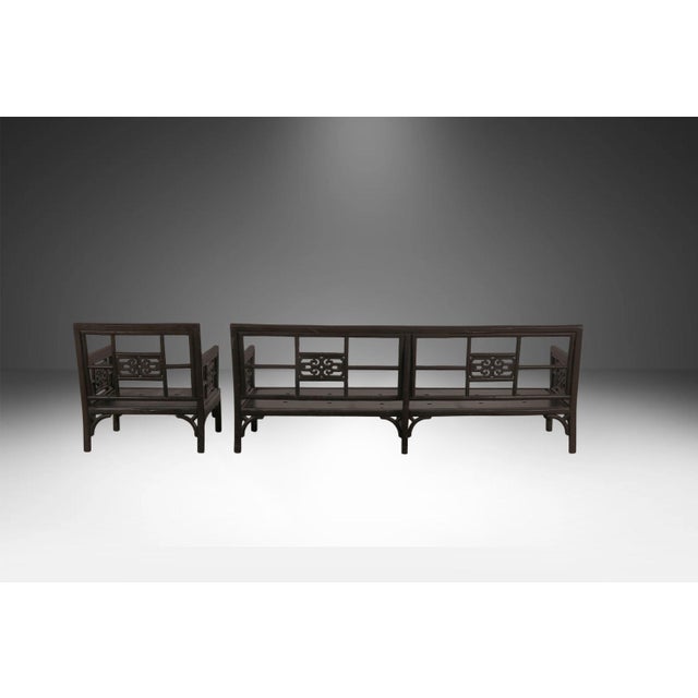 1960s Vintage Chinese Chinoiserie Fretwork Sofa and Armchair Settee 2 Pieces For Sale - Image 5 of 14