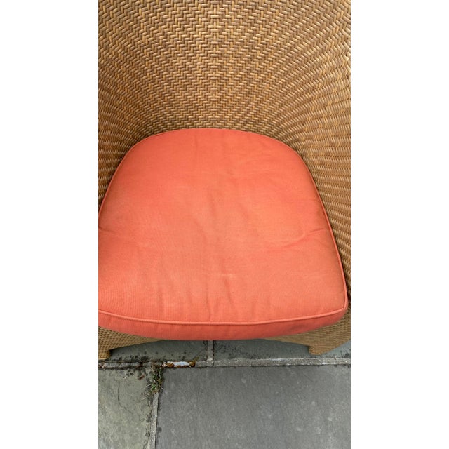 Exquisite set of 8 "Grange 1904 Meubles" (France) 2 with arm, outdoor dining chairs in woven herringbone wicker, set...