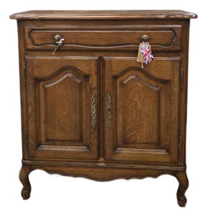 Vintage Oak French Style 2 Door Cabinet With Drawer