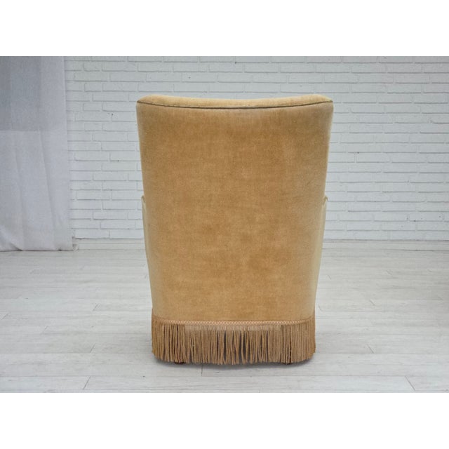 Danish Armchair in Light Green Furniture Velour, 1970s For Sale - Image 4 of 17