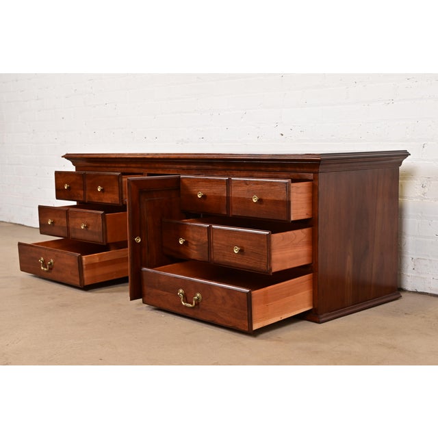 Wood Ethan Allen Georgian Solid Cherry Wood Low Credenza or Sideboard For Sale - Image 7 of 14
