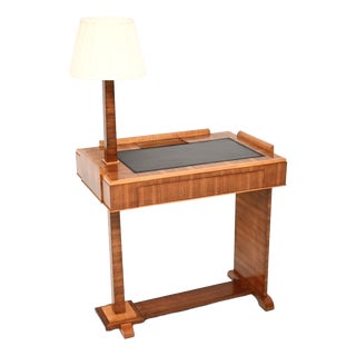 Art Deco Walnut and Sycamore Desk with Integrated Lamp, 1930s For Sale