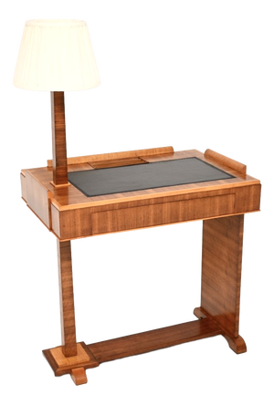 Art Deco Walnut and Sycamore Desk with Integrated Lamp, 1930s