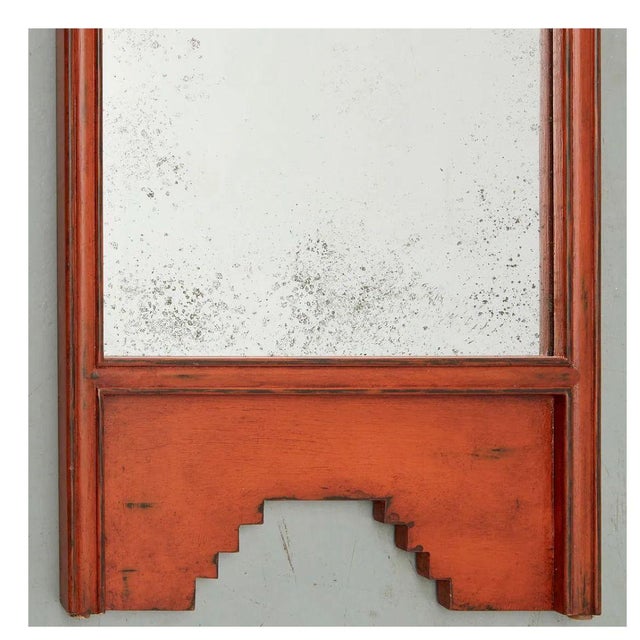 Chinoiserie Five Panel Red Lacquer & Gilt Mirror Screen For Sale - Image 4 of 5