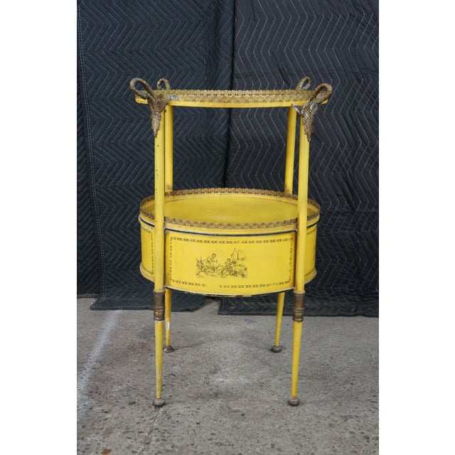 Late 19th Century 19th C French Yellow Toleware Tiered Tray Table Stand Chinoiserie Pastoral Scene For Sale - Image 5 of 18