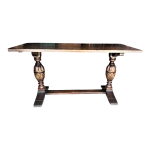 Antique Jacobean or Spanish Revival Dark Oak Trestle Library Table or Dining Table by Kensington Furniture Company