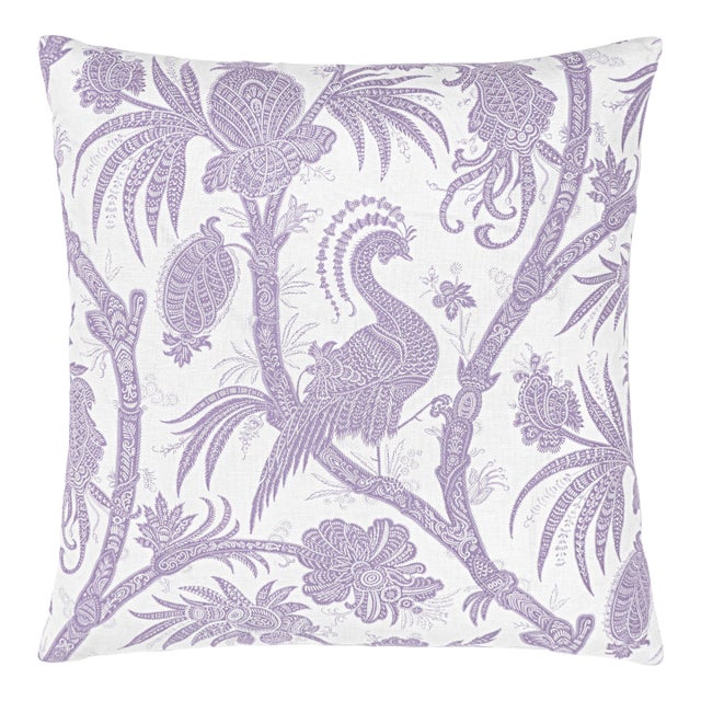 Scalamandre 22" x 22" Balinese Peacock Pillow in Lavender For Sale