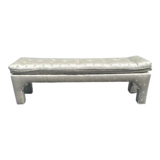1970s Pillow Tufted Milo Baughman Style Upholstered Bench For Sale