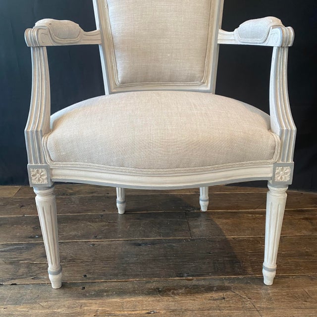 Antique French Louis XVI Neoclassical Painted Armchairs or Fauteuils -a Pair For Sale - Image 4 of 13