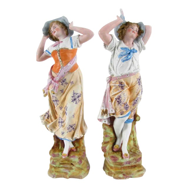 Biscuit Porcelain Sculptures, 1950s, Set of 2 For Sale
