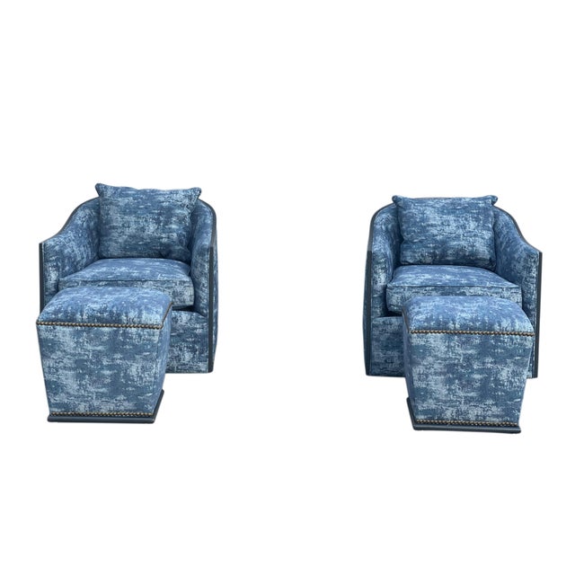 Pair Sam Moore Hooker Furniture Swivel Chairs & Ottomans For Sale - Image 14 of 18