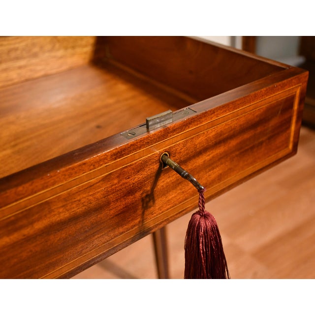 1900s Antique English Edwardian Mahogany & Satinwood Inlay Secretary Desk Writing Desk For Sale - Image 13 of 18