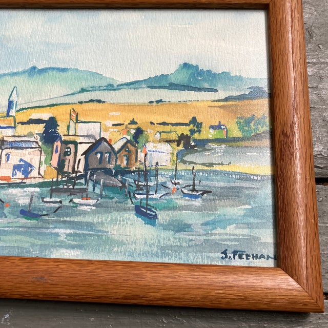Original 8 x 10 painting on paper signed bottom right Overall size with vintage wood frame is 9.5 x 11.5
