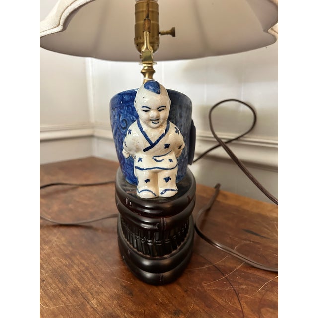 Vintage Blue & White Table Lamp For Sale - Image 9 of 15