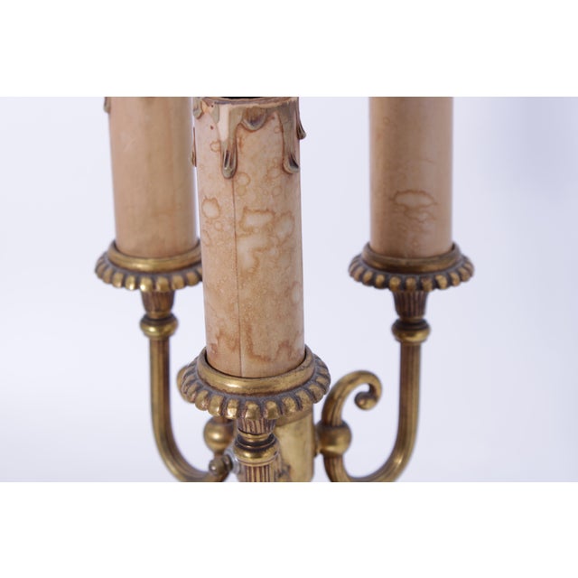 Brass Vintage Marble & Brass 3 Light Table Bouillotte Lamp For Sale - Image 8 of 16