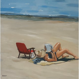 "A Red Beach Chair" Modern Oil Painting by Jennifer Hohlfelder For Sale