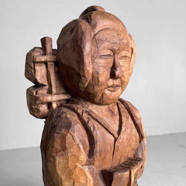 Wood Japanese Mingei Wooden Sculpture of Ninomiya Kinjirō, Shōwa Period, 1920s-1940s For Sale - Image 7 of 11