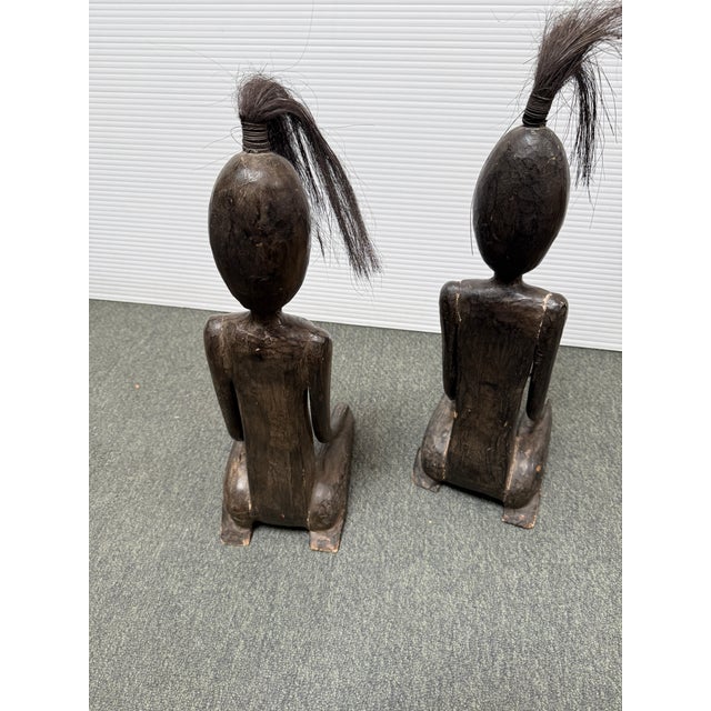 Late 20th Century African Male + Female Figure Carved Sculptures, Pair For Sale - Image 9 of 12