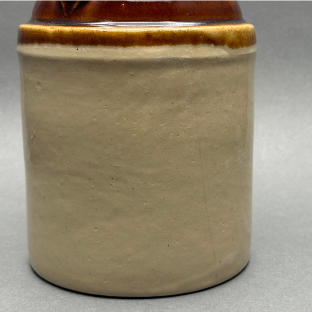 Mid 20th Century Vintage Rustic Two-Tone Brown/Tan Handled Stoneware Jug For Sale - Image 5 of 9