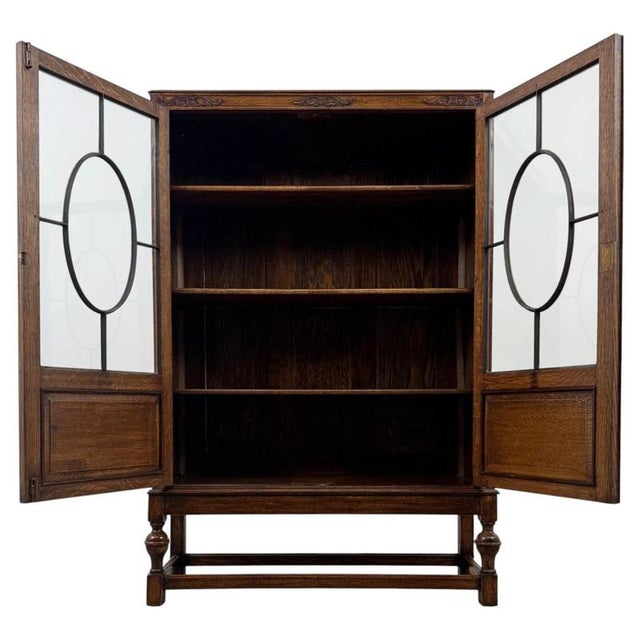 Antique English Oak Glazed Display Cabinet, 1900s For Sale - Image 6 of 12
